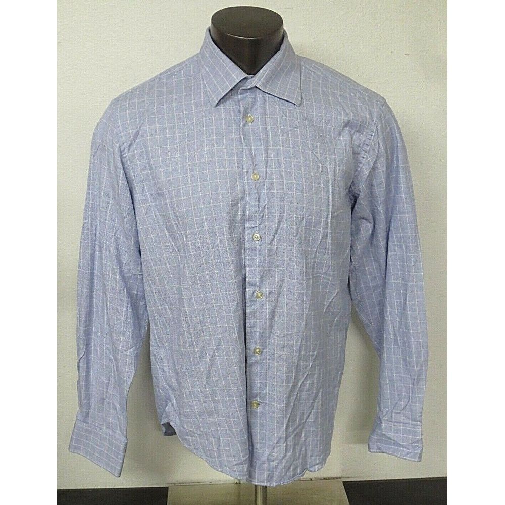 EGARA SLIM FIT Cotton L/S Button Front‎ Spread Blue Dress Shirt XL 17-17 1/2